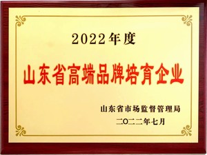 山東省高端品牌培育企業(yè)證書(shū)